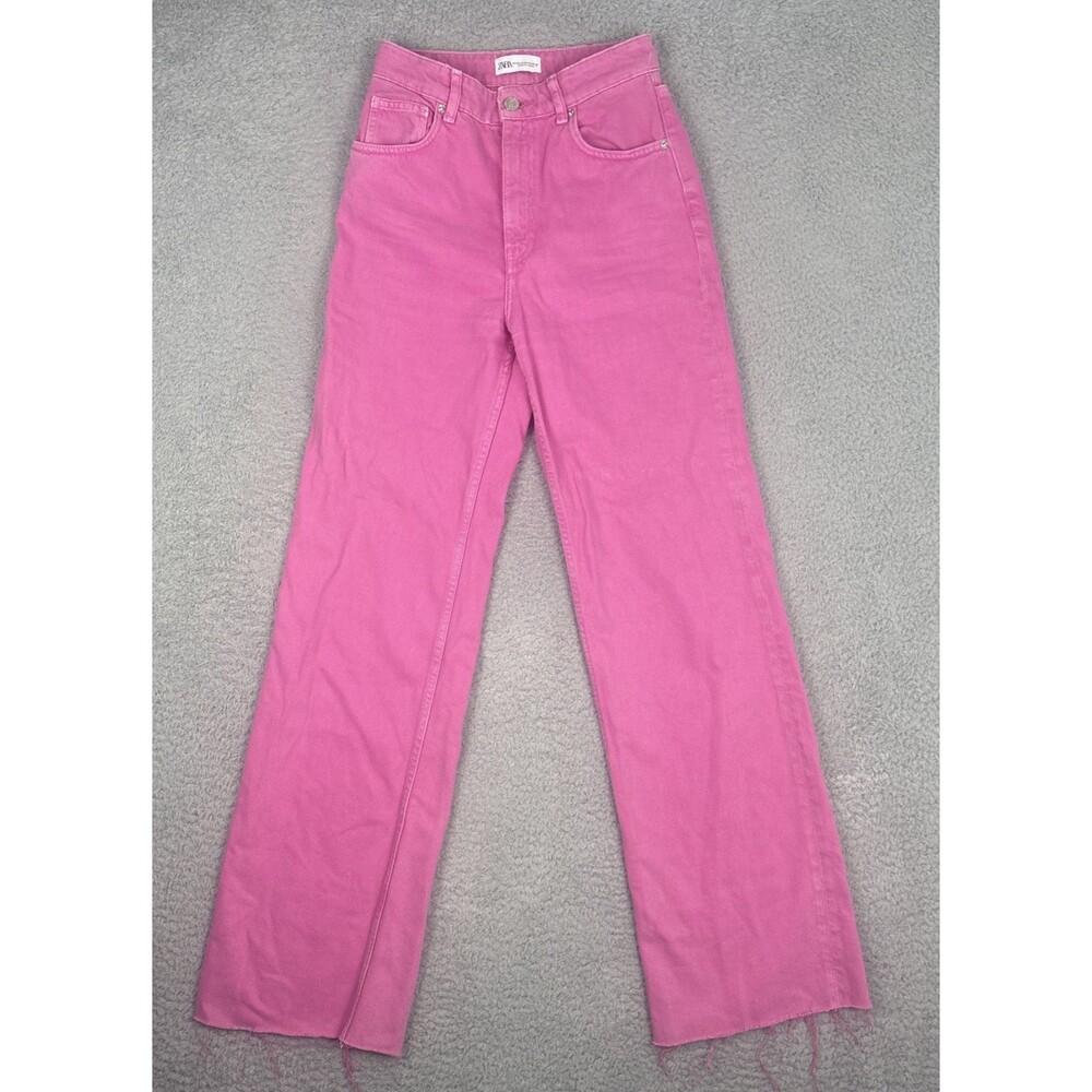 Zara Viral Blogger’s Fav High Rise Wide Leg Pink Jeans Women’s Size 4 Raw Hem